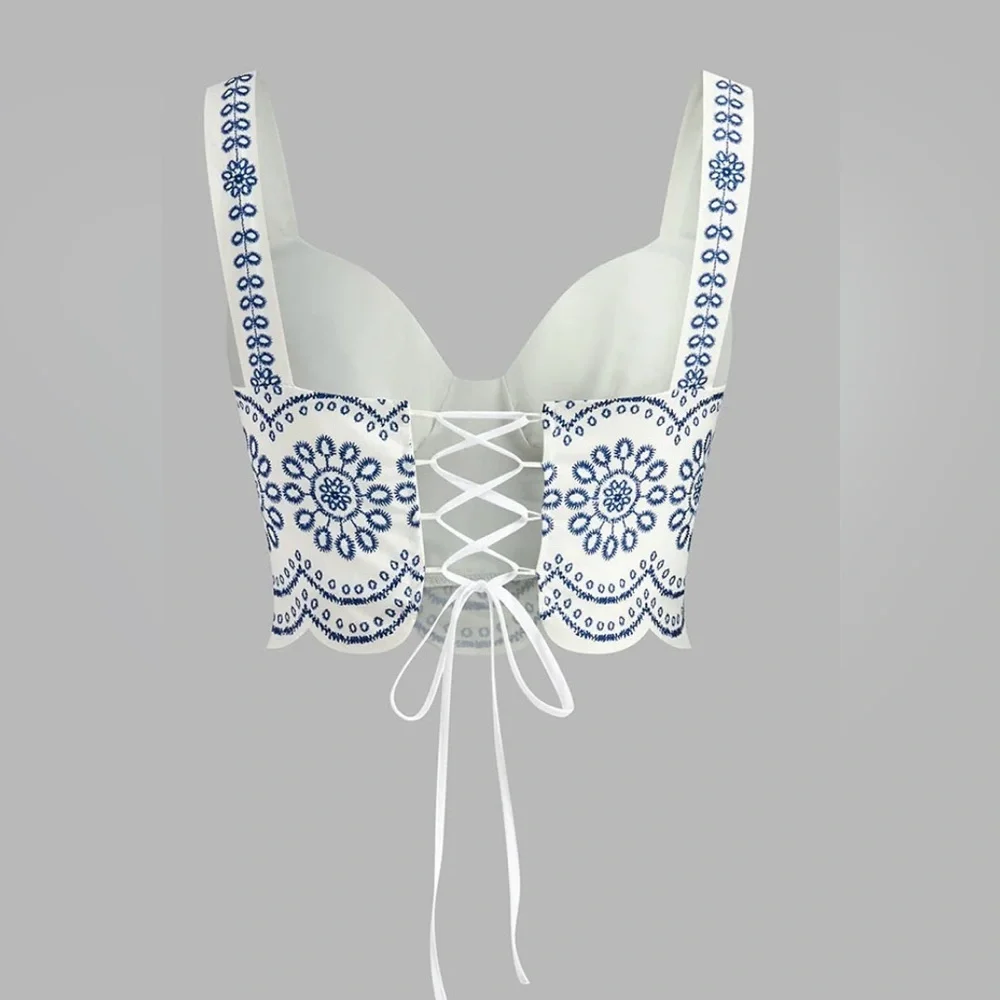 Commense SET Blue and White Maxi Skirt and corset crop top. NWT size Large - Picture 3 of 5